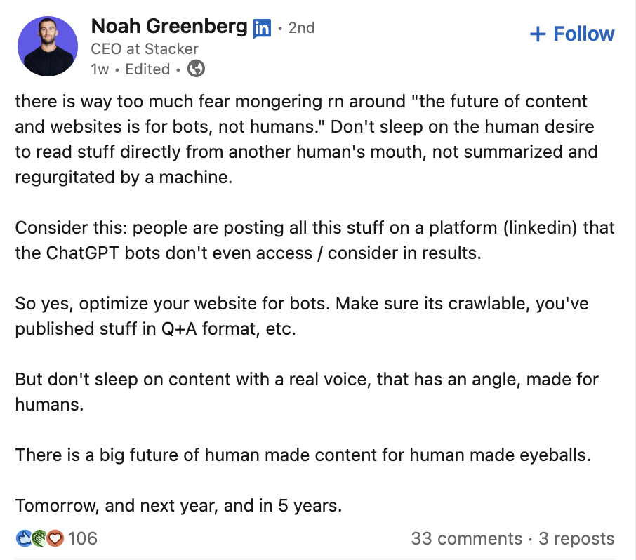 Noah Greenberg sharing his thoughts about B2B content marketing