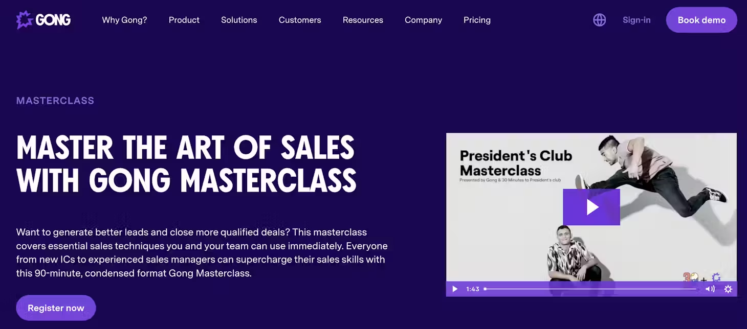 Example of webinar from Gong, a leading B2B SaaS