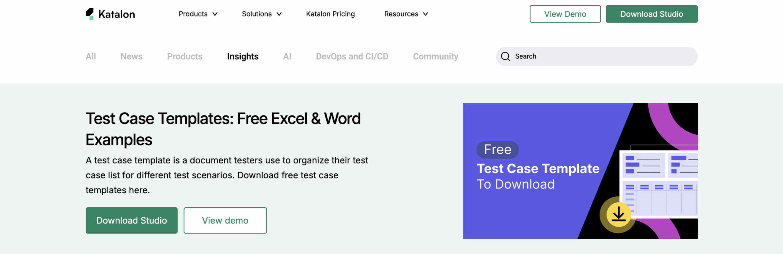 Test case template examples from Katalon
