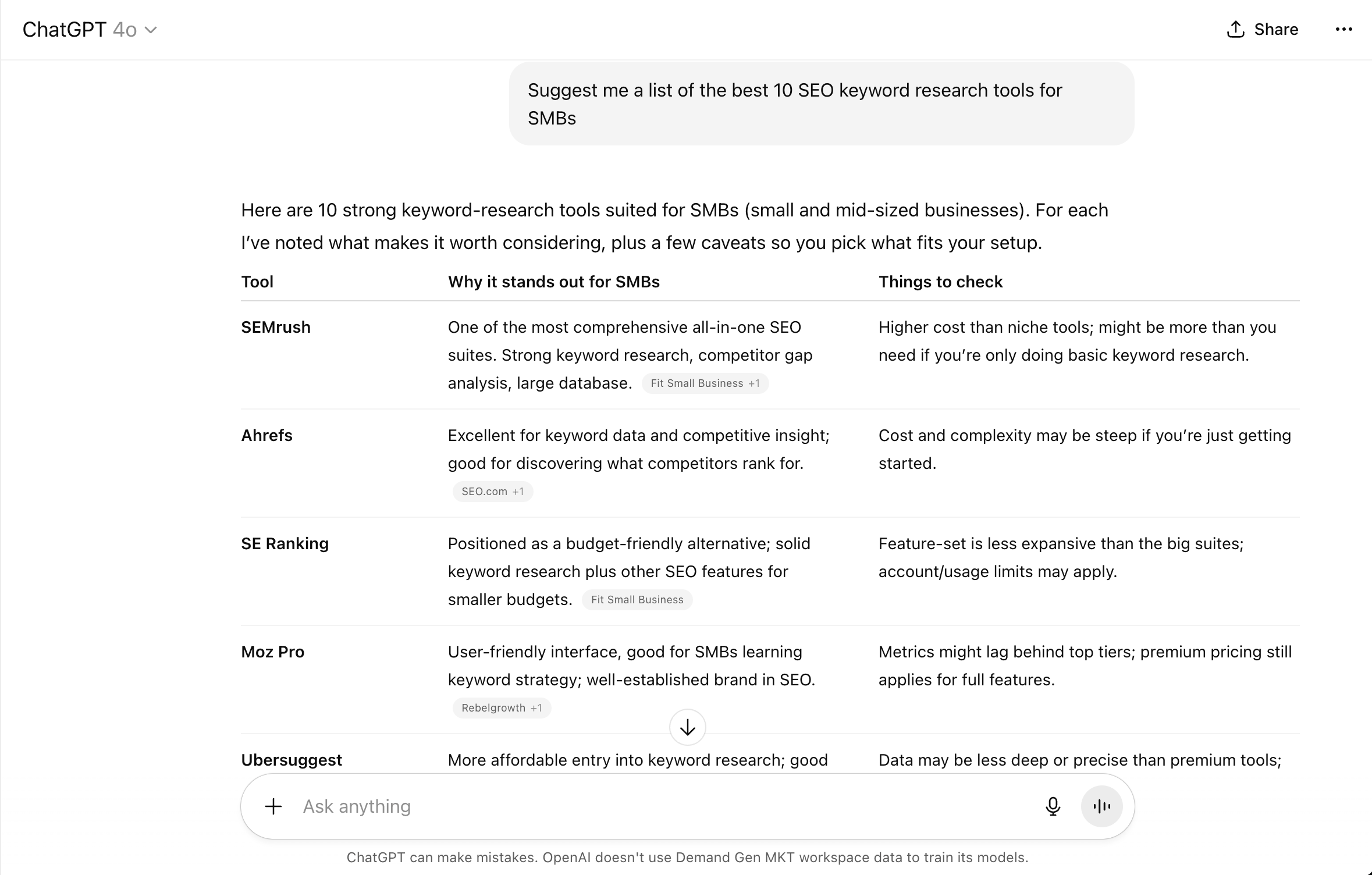 Examples of how LLMs and AI recommend brands