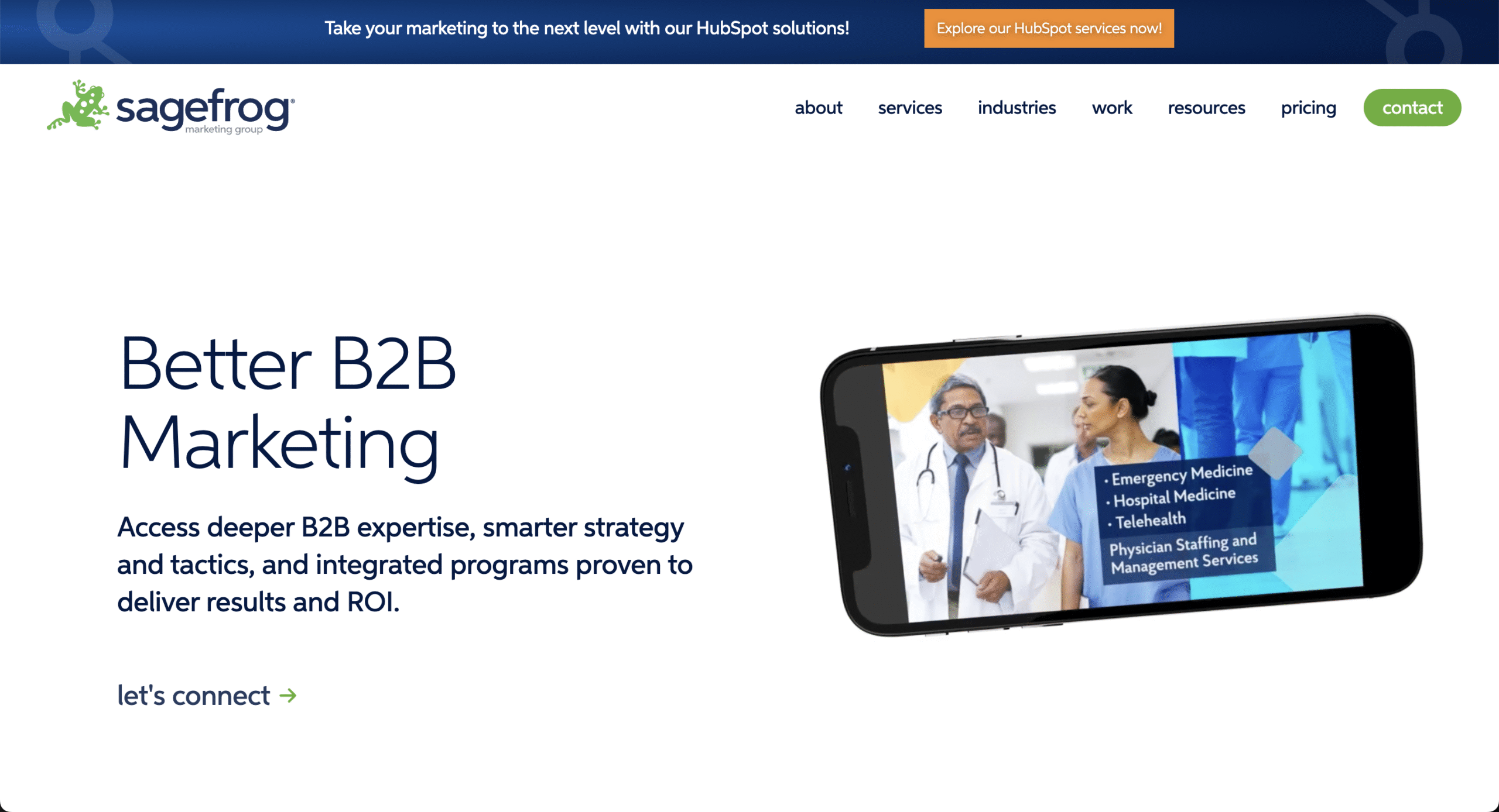 SageFrog Marketing Group is a full-service B2B marketing agency specializing in accelerating growth for healthcare, technology, industrial, and professional services organizations. They focus on clear positioning, integrated campaigns, and efficient execution to drive brand awareness and lead generation. Their strength is pairing strong foundational strategy with ongoing, multi-channel marketing support.