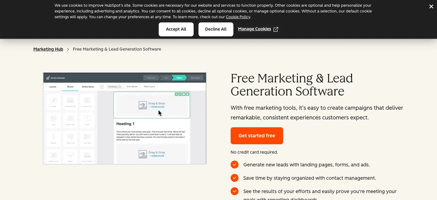 HubSpot: screenshot of hubspot.com/products/marketing/lead-generation